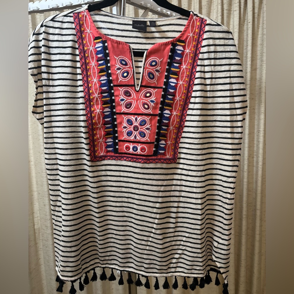 RAFAELLA Striped Embroidered Women's Top